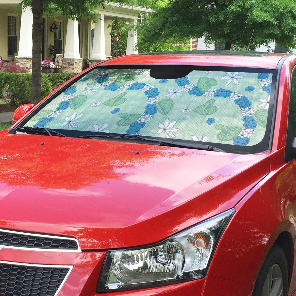 Hawaii Anthurium Tiare Pikake Lei Auto Sun Shade Omaomao Lauhala Art Pattern