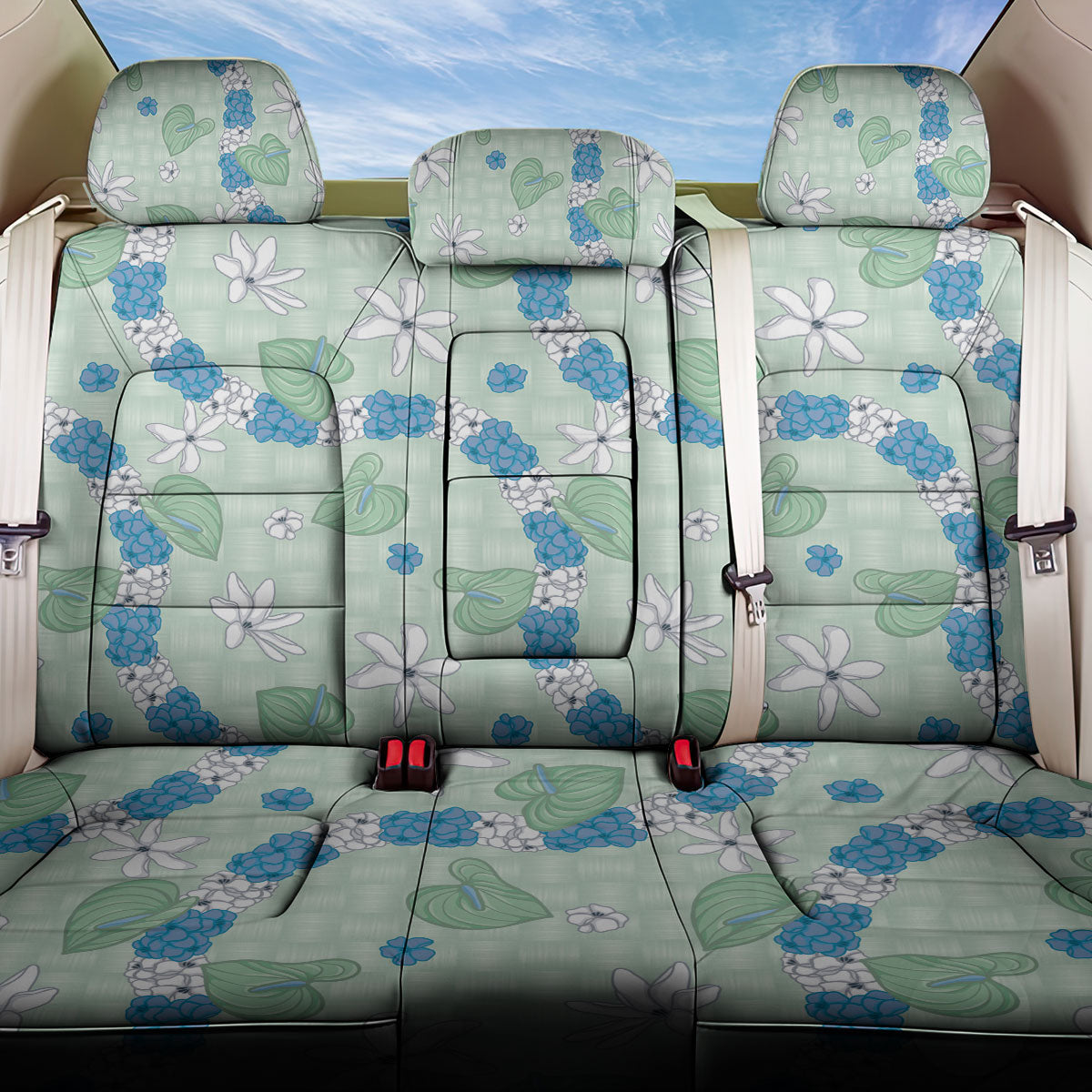 Hawaii Anthurium Tiare Pikake Lei Back Car Seat Cover Omaomao Lauhala Art Pattern