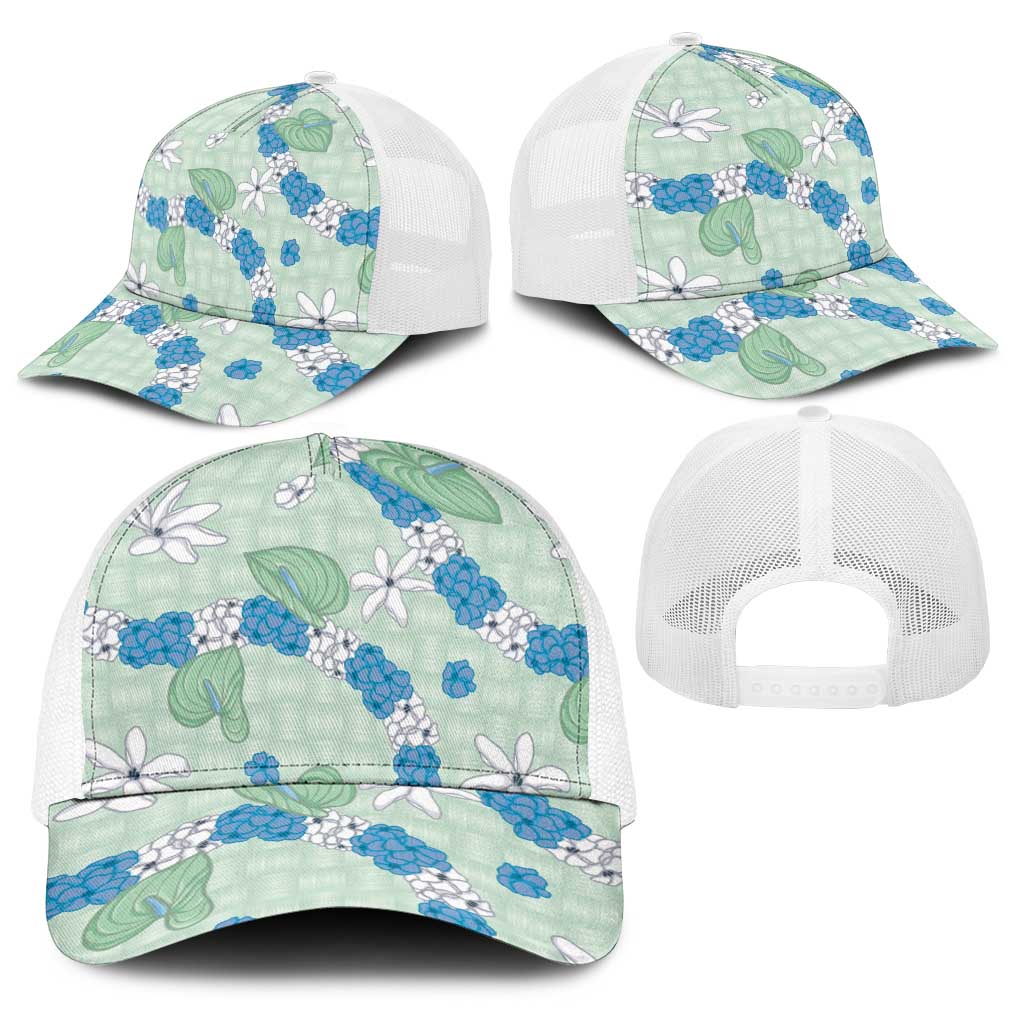 Hawaii Anthurium Tiare Pikake Lei Baseball Net Cap Omaomao Lauhala Art Pattern