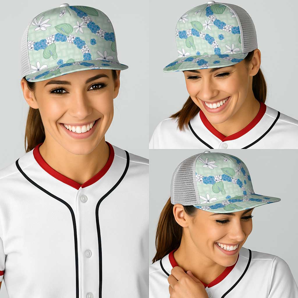 Hawaii Anthurium Tiare Pikake Lei Baseball Net Cap Omaomao Lauhala Art Pattern