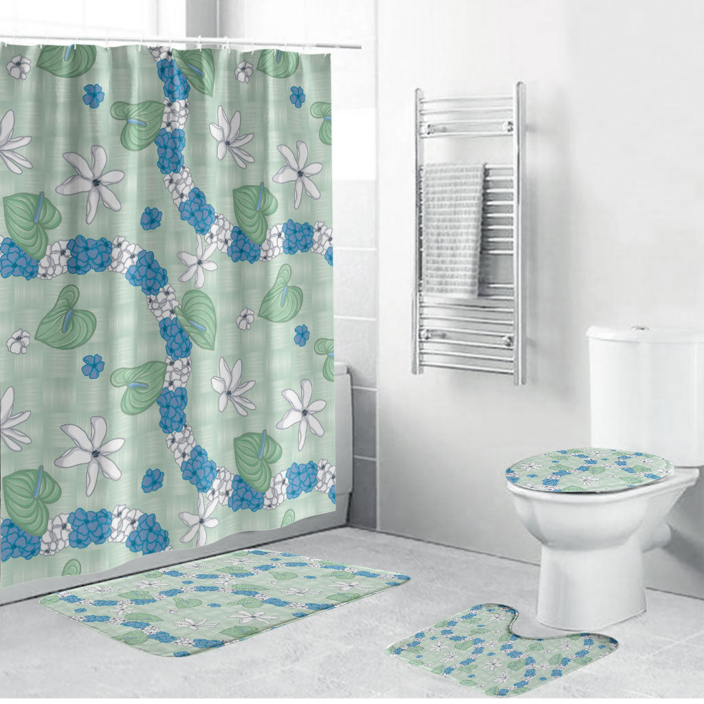Hawaii Anthurium Tiare Pikake Lei Bathroom Set Omaomao Lauhala Art Pattern