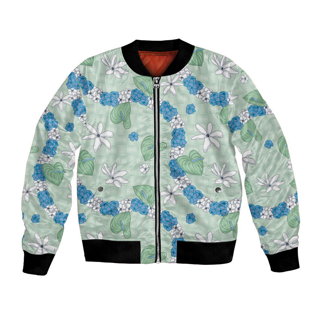 Hawaii Anthurium Tiare Pikake Lei Bomber Jacket Omaomao Lauhala Art Pattern