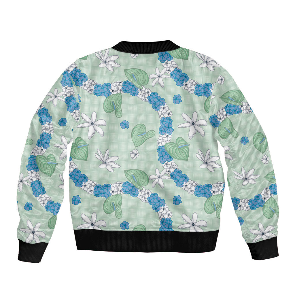 Hawaii Anthurium Tiare Pikake Lei Bomber Jacket Omaomao Lauhala Art Pattern