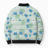 Hawaii Anthurium Tiare Pikake Lei Bomber Puffer Jacket Omaomao Lauhala Art Pattern