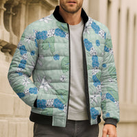 Hawaii Anthurium Tiare Pikake Lei Bomber Puffer Jacket Omaomao Lauhala Art Pattern