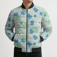 Hawaii Anthurium Tiare Pikake Lei Bomber Puffer Jacket Omaomao Lauhala Art Pattern