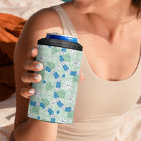 Hawaii Anthurium Tiare Pikake Lei 4 in 1 Can Cooler Tumbler Omaomao Lauhala Art Pattern