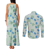 Hawaii Anthurium Tiare Pikake Lei Couples Matching Tank Maxi Dress and Long Sleeve Button Shirt Omaomao Lauhala Art Pattern LT01 - Polynesian Pride