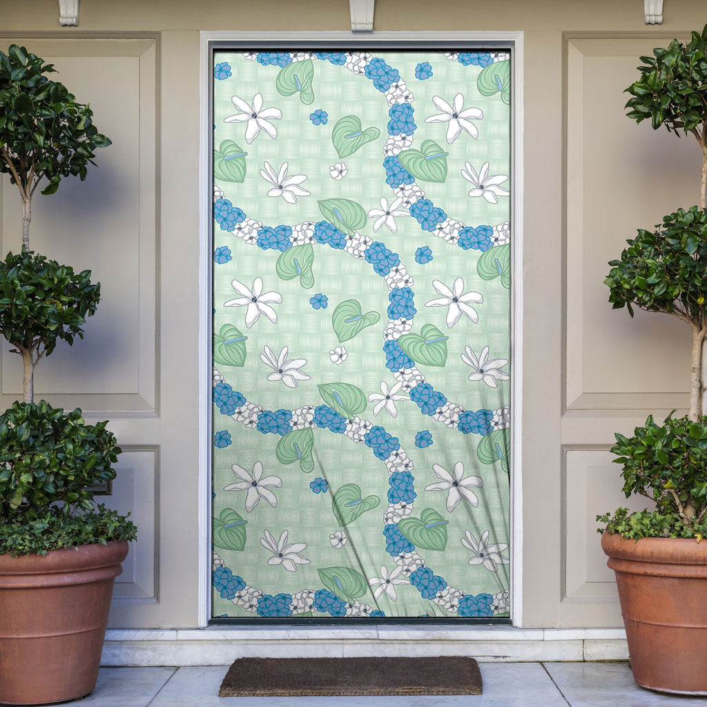 Hawaii Anthurium Tiare Pikake Lei Door Cover Omaomao Lauhala Art Pattern LT01 Green - Polynesian Pride