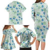 Hawaii Anthurium Tiare Pikake Lei Family Matching Long Sleeve Bodycon Dress and Hawaiian Shirt Omaomao Lauhala Art Pattern LT01 - Polynesian Pride
