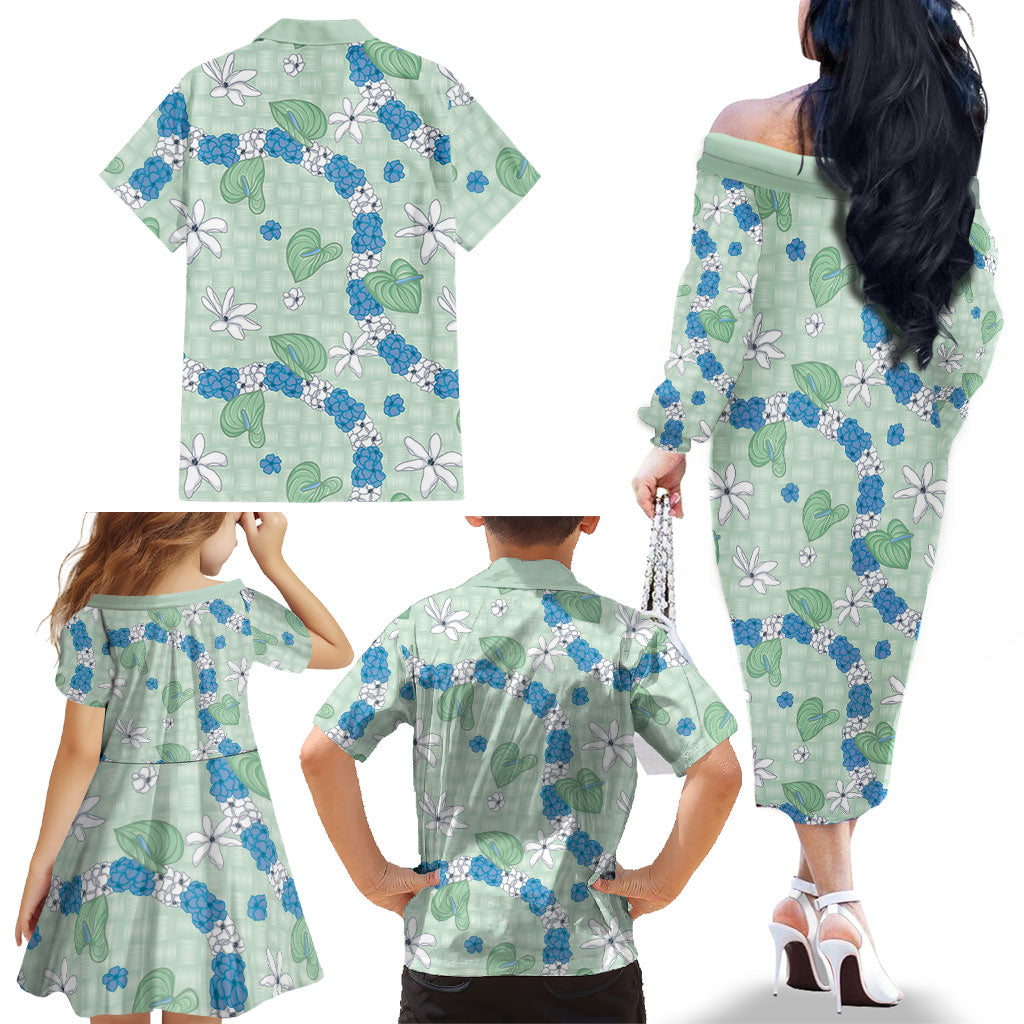 Hawaii Anthurium Tiare Pikake Lei Family Matching Off The Shoulder Long Sleeve Dress and Hawaiian Shirt Omaomao Lauhala Art Pattern LT01 - Polynesian Pride