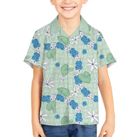 Hawaii Anthurium Tiare Pikake Lei Family Matching Off The Shoulder Long Sleeve Dress and Hawaiian Shirt Omaomao Lauhala Art Pattern LT01 Son's Shirt Green - Polynesian Pride