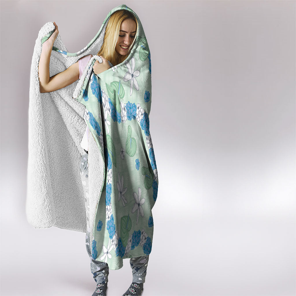 Hawaii Anthurium Tiare Pikake Lei Hooded Blanket Omaomao Lauhala Art Pattern