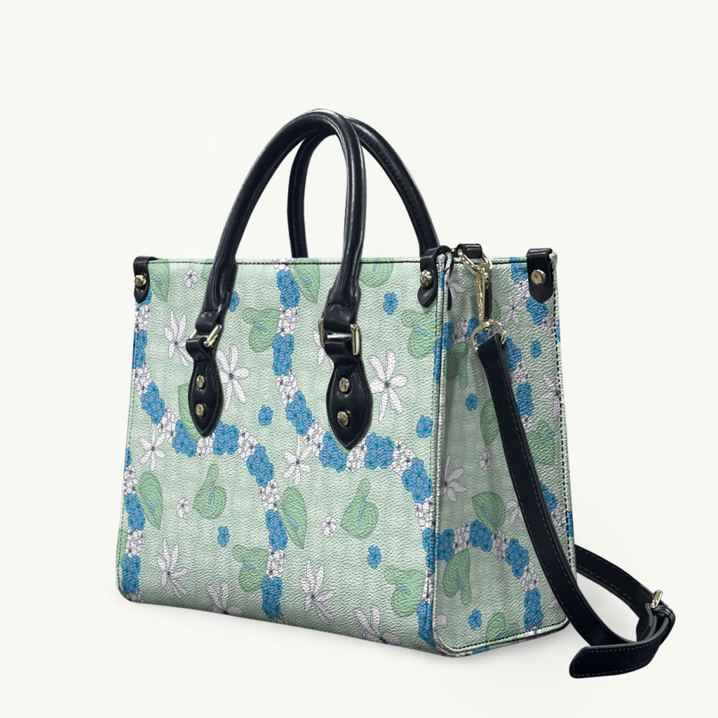 Hawaii Anthurium Tiare Pikake Lei Leather Bag Omaomao Lauhala Art Pattern