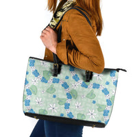 Hawaii Anthurium Tiare Pikake Lei Leather Tote Bag Omaomao Lauhala Art Pattern LT01 Green - Polynesian Pride