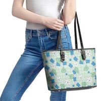 Hawaii Anthurium Tiare Pikake Lei Leather Tote Bag Omaomao Lauhala Art Pattern LT01 - Polynesian Pride