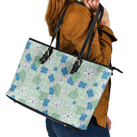 Hawaii Anthurium Tiare Pikake Lei Leather Tote Bag Omaomao Lauhala Art Pattern LT01 - Polynesian Pride