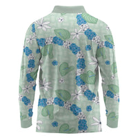Hawaii Anthurium Tiare Pikake Lei Long Sleeve Polo Shirt Omaomao Lauhala Art Pattern