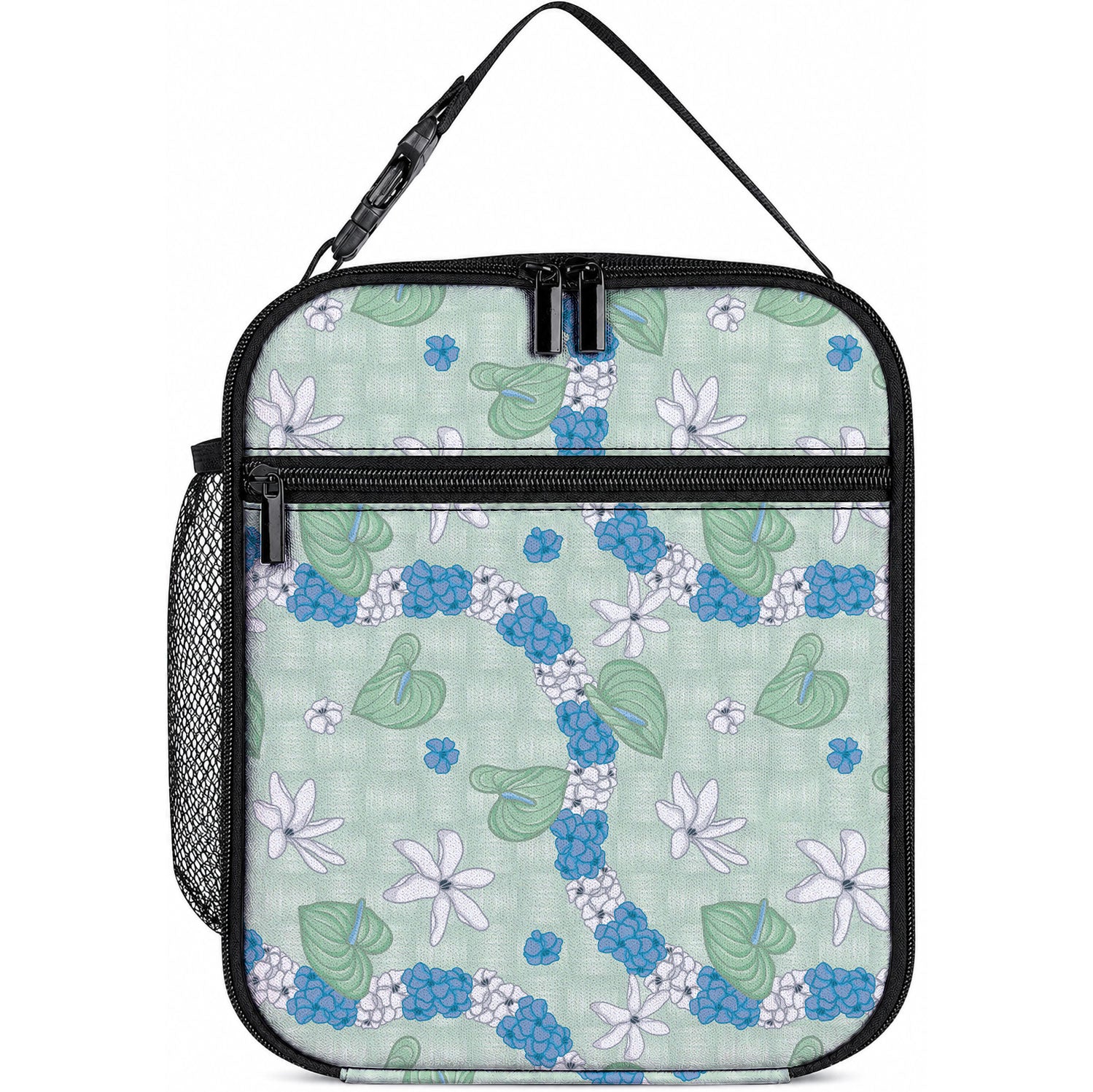 Hawaii Anthurium Tiare Pikake Lei Lunch Bag Omaomao Lauhala Art Pattern LT01 10.2 × 8.3 × 4.3 inch Green - Polynesian Pride