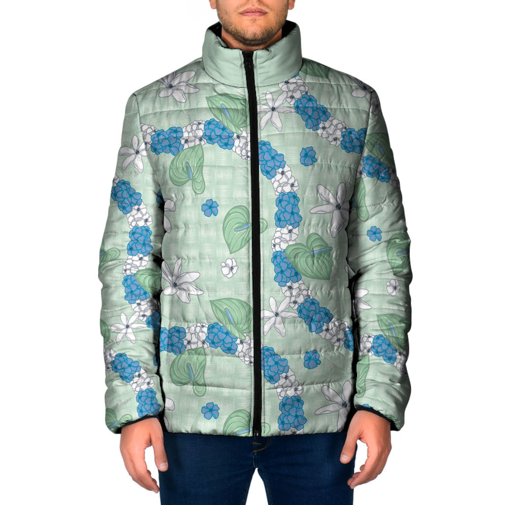 Hawaii Anthurium Tiare Pikake Lei Padded Jacket Omaomao Lauhala Art Pattern