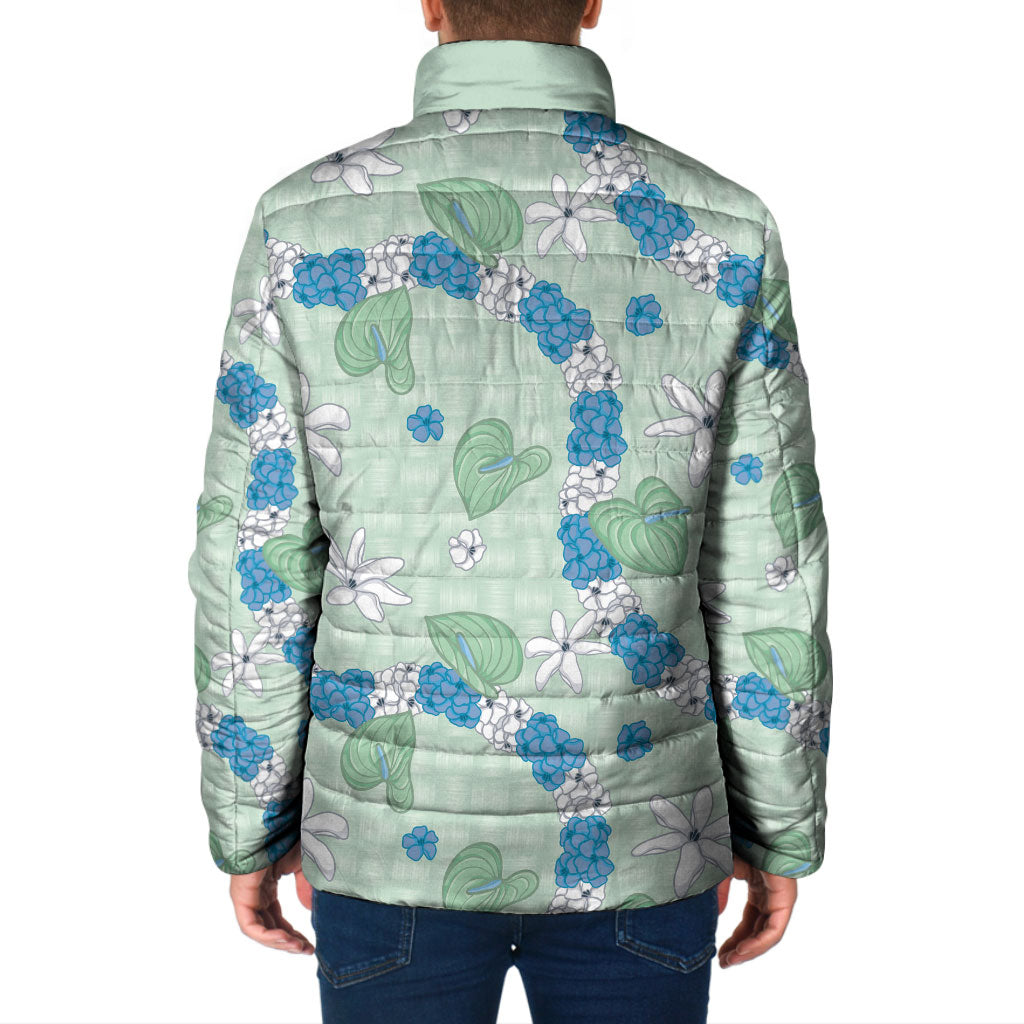Hawaii Anthurium Tiare Pikake Lei Padded Jacket Omaomao Lauhala Art Pattern