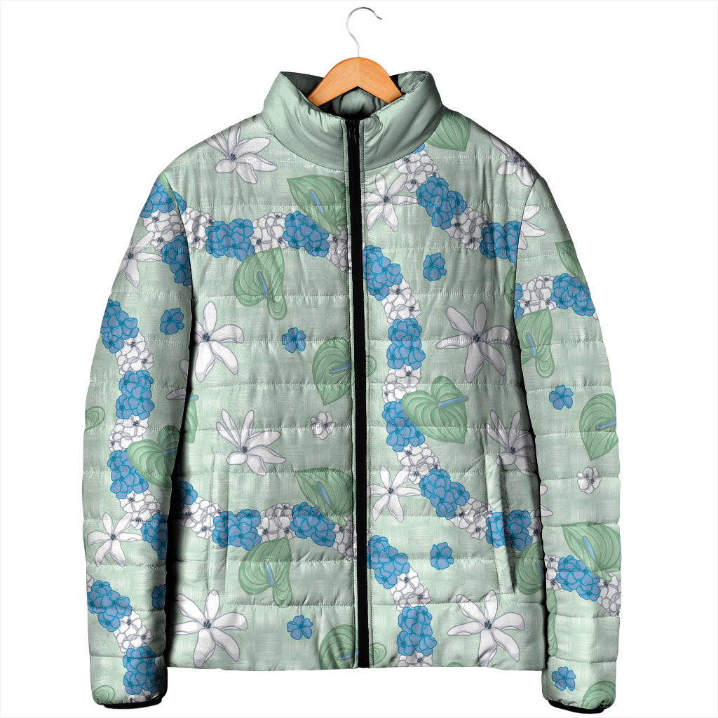 Hawaii Anthurium Tiare Pikake Lei Padded Jacket Omaomao Lauhala Art Pattern