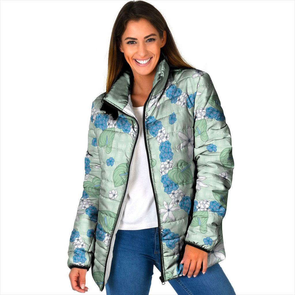 Hawaii Anthurium Tiare Pikake Lei Padded Jacket Omaomao Lauhala Art Pattern