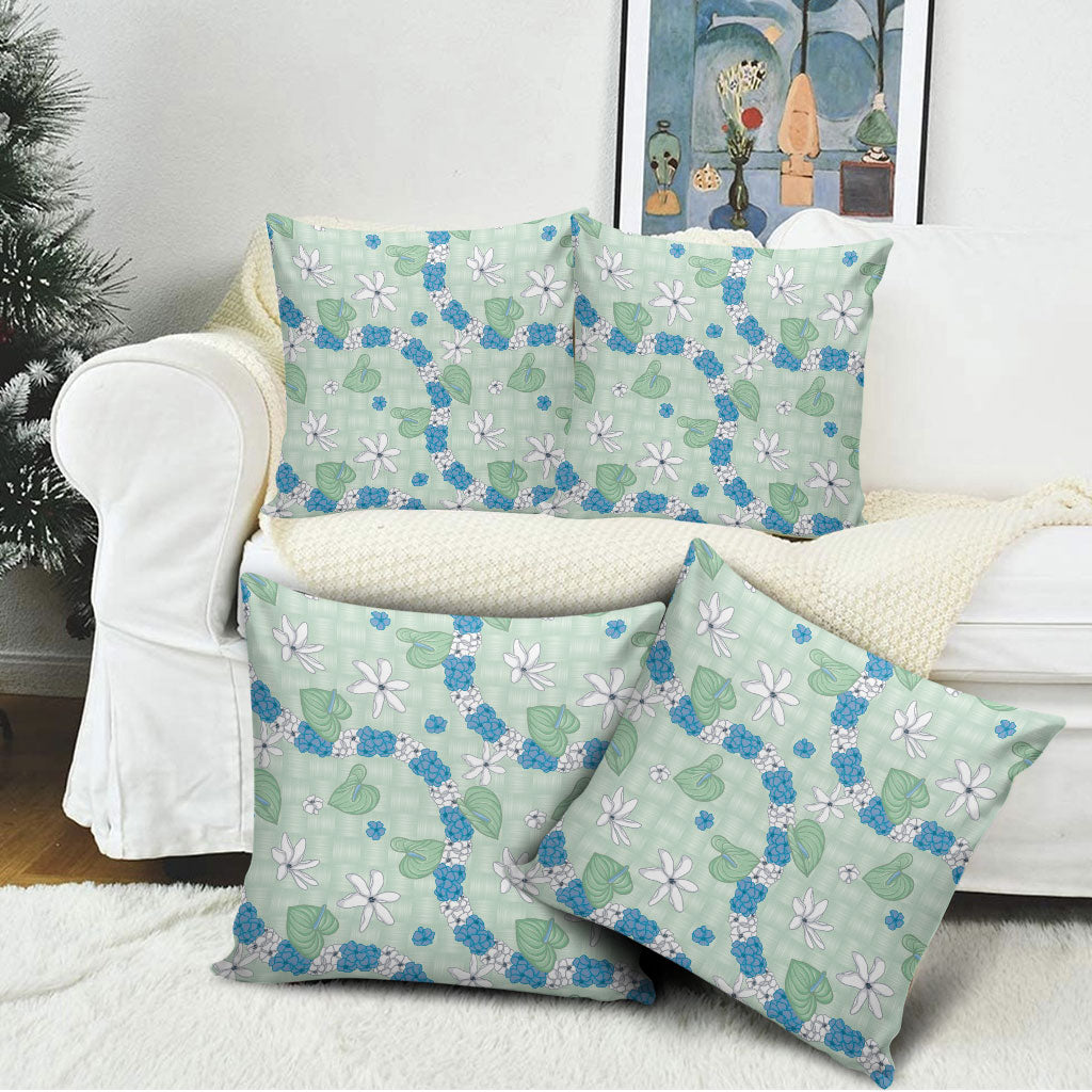 Hawaii Anthurium Tiare Pikake Lei Pillow Cover Omaomao Lauhala Art Pattern