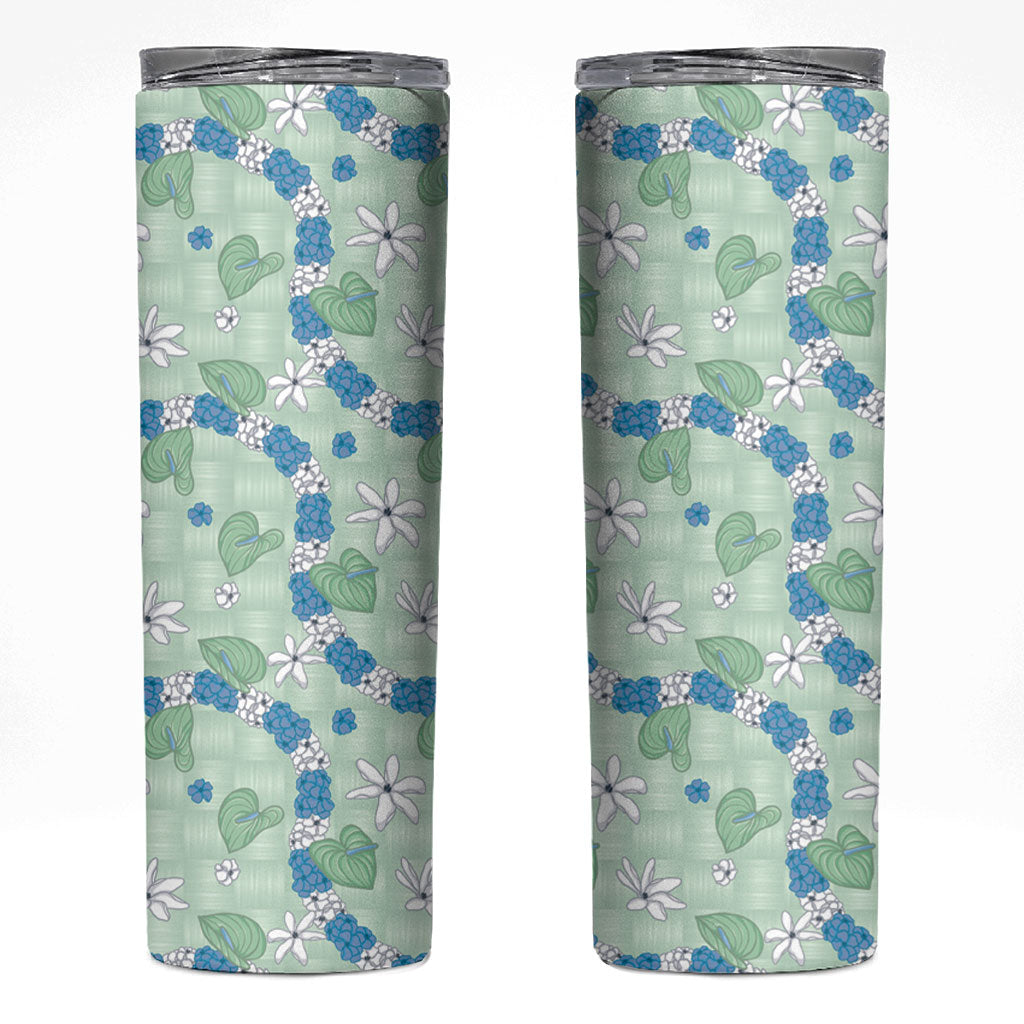 Hawaii Anthurium Tiare Pikake Lei Skinny Tumbler Omaomao Lauhala Art Pattern
