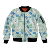 Hawaii Anthurium Tiare Pikake Lei Sleeve Zip Bomber Jacket Omaomao Lauhala Art Pattern