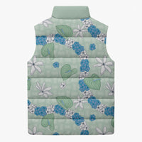 Hawaii Anthurium Tiare Pikake Lei Sleeveless Puffer Jacket Omaomao Lauhala Art Pattern