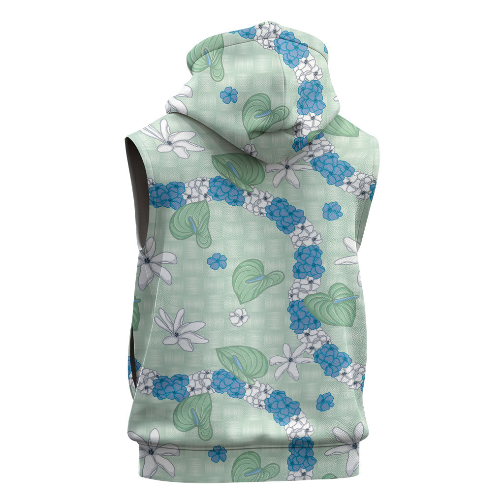 Hawaii Anthurium Tiare Pikake Lei Sleeveless Zip Hoodie Omaomao Lauhala Art Pattern