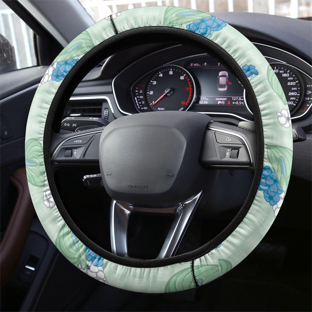 Hawaii Anthurium Tiare Pikake Lei Steering Wheel Cover Omaomao Lauhala Art Pattern