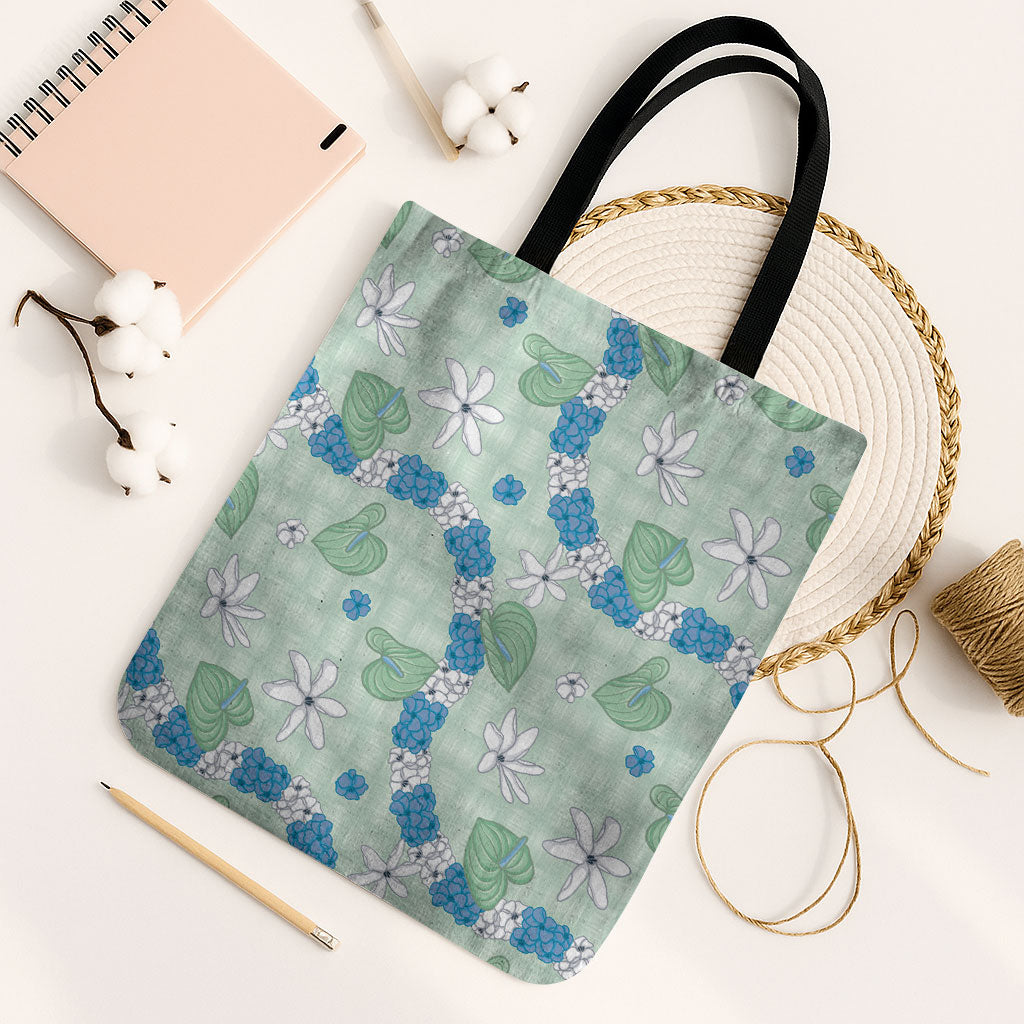 Hawaii Anthurium Tiare Pikake Lei Tote Bag Omaomao Lauhala Art Pattern