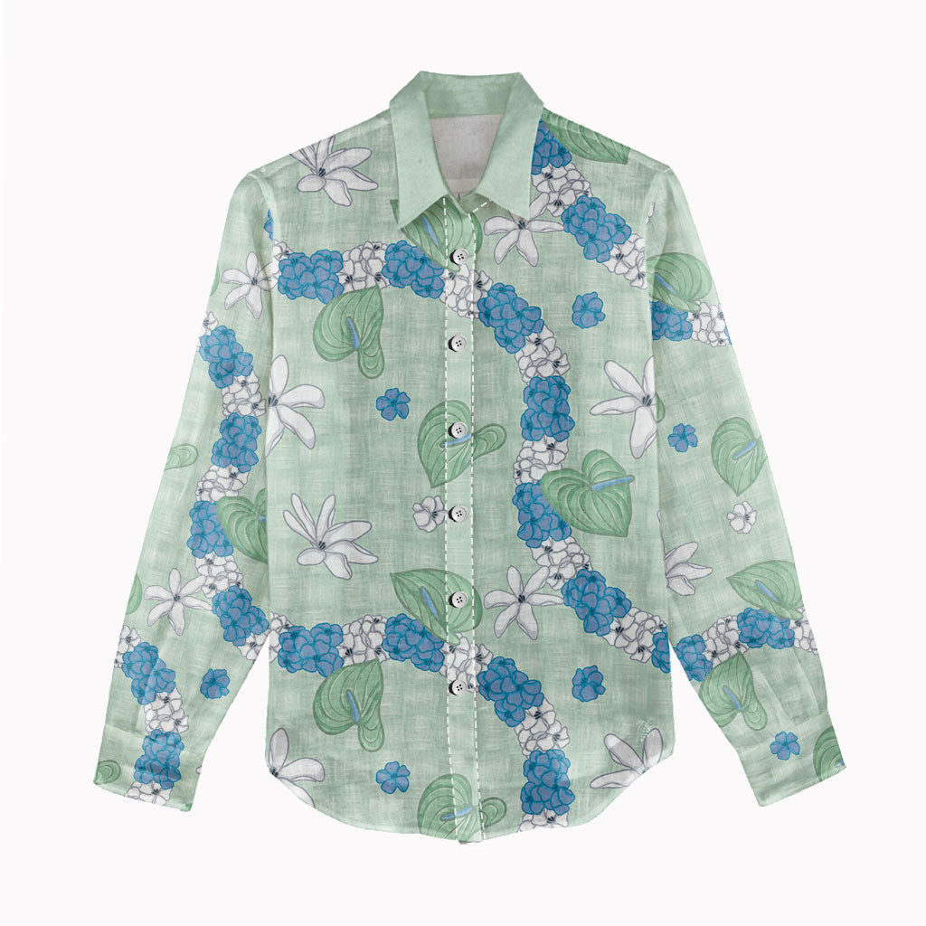 Hawaii Anthurium Tiare Pikake Lei Women Casual Shirt Omaomao Lauhala Art Pattern