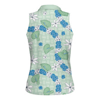 Hawaii Anthurium Tiare Pikake Lei Women Sleeveless Polo Shirt Omaomao Lauhala Art Pattern LT01 - Polynesian Pride
