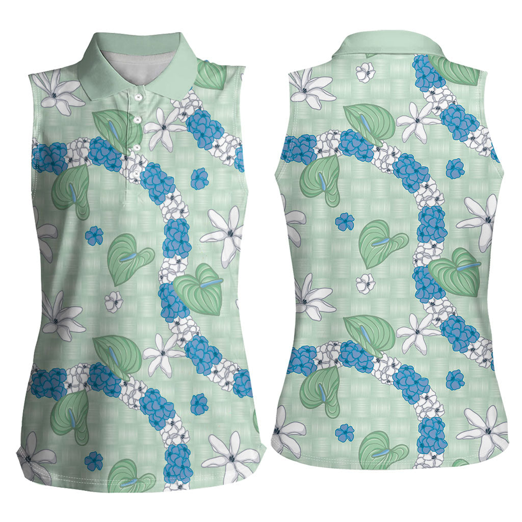 Hawaii Anthurium Tiare Pikake Lei Women Sleeveless Polo Shirt Omaomao Lauhala Art Pattern LT01 - Polynesian Pride