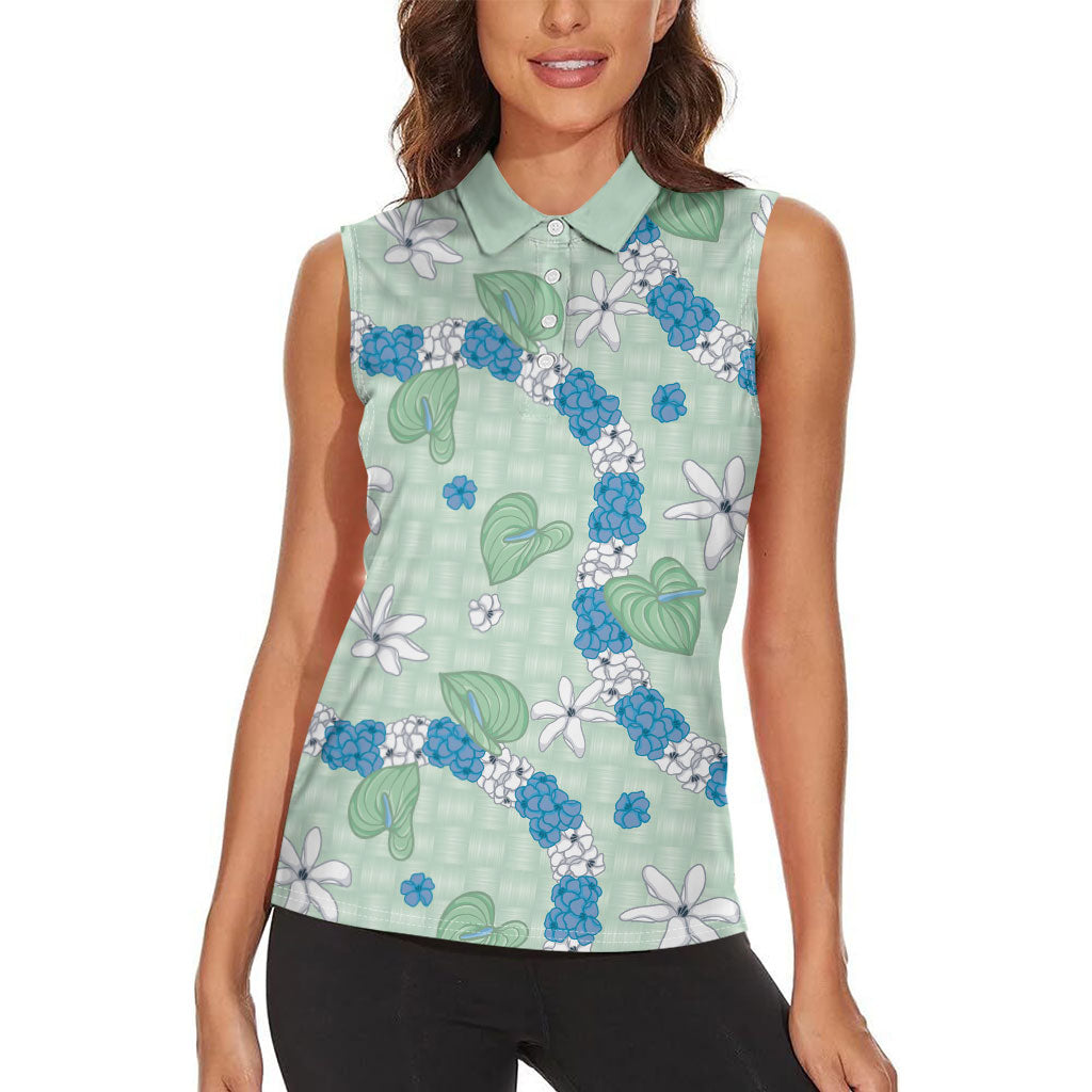 Hawaii Anthurium Tiare Pikake Lei Women Sleeveless Polo Shirt Omaomao Lauhala Art Pattern LT01 - Polynesian Pride