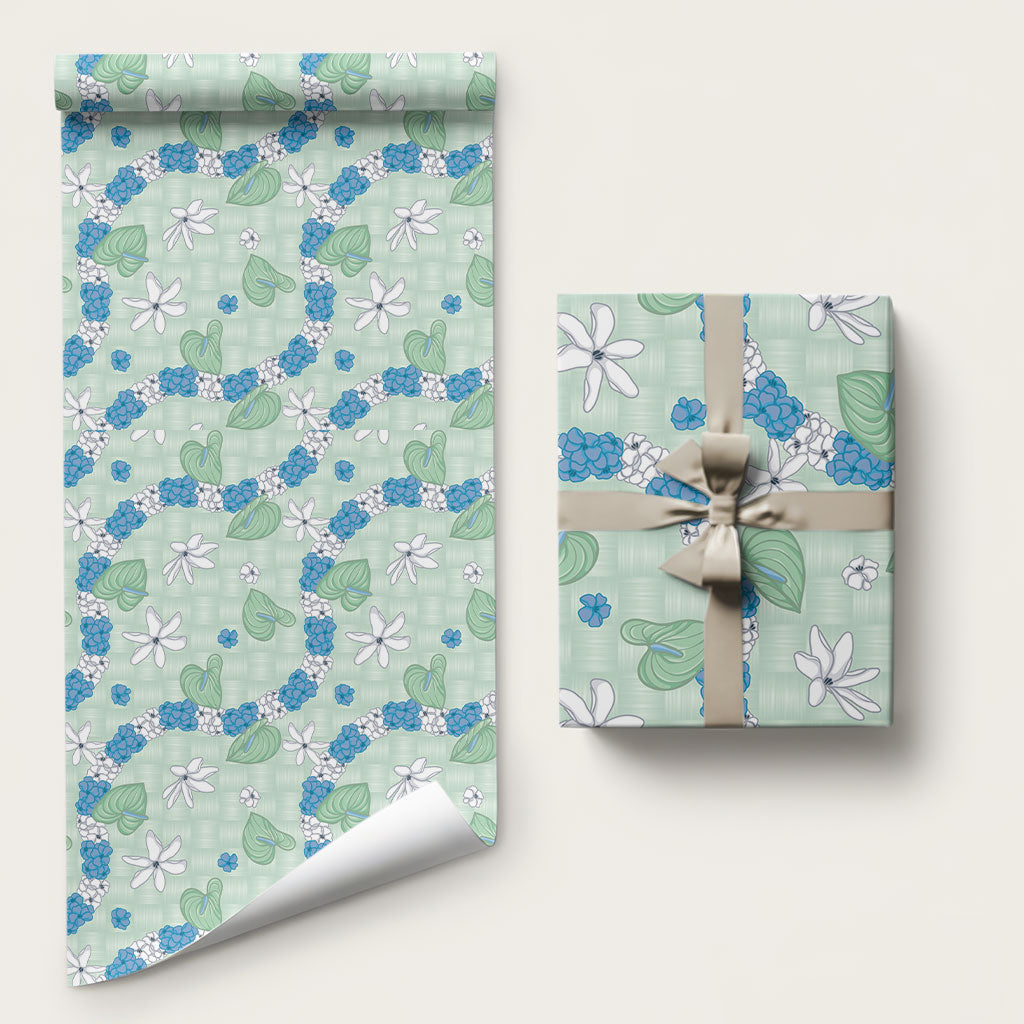 Hawaii Anthurium Tiare Pikake Lei Wrapping Paper Omaomao Lauhala Art Pattern
