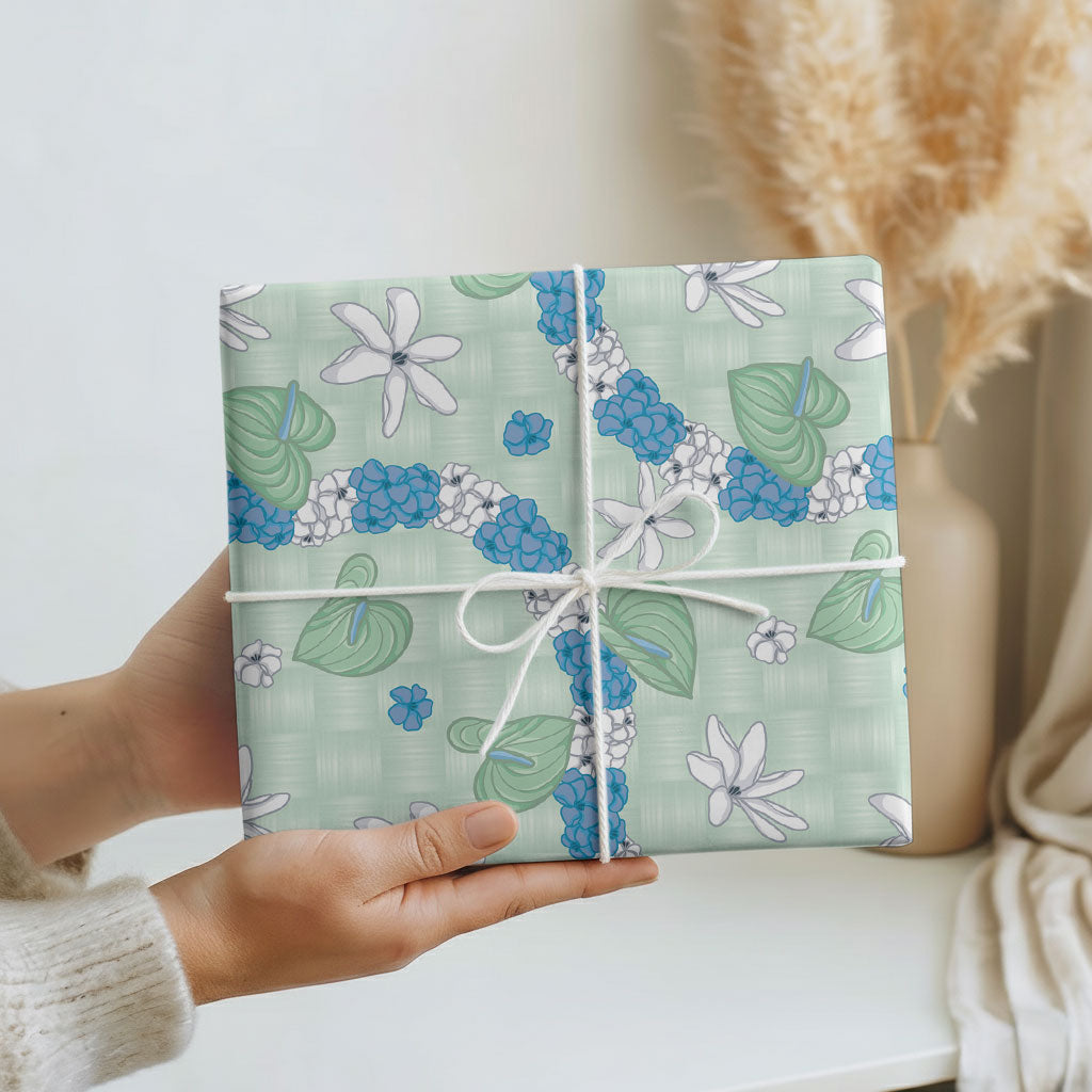 Hawaii Anthurium Tiare Pikake Lei Wrapping Paper Omaomao Lauhala Art Pattern