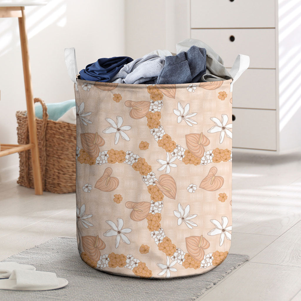 Hawaii Anthurium Tiare Pikake Lei Laundry Basket Alani Lauhala Art Pattern