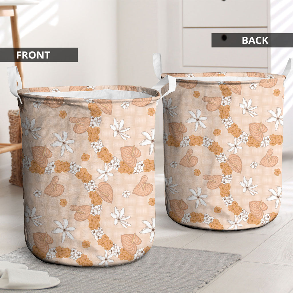 Hawaii Anthurium Tiare Pikake Lei Laundry Basket Alani Lauhala Art Pattern