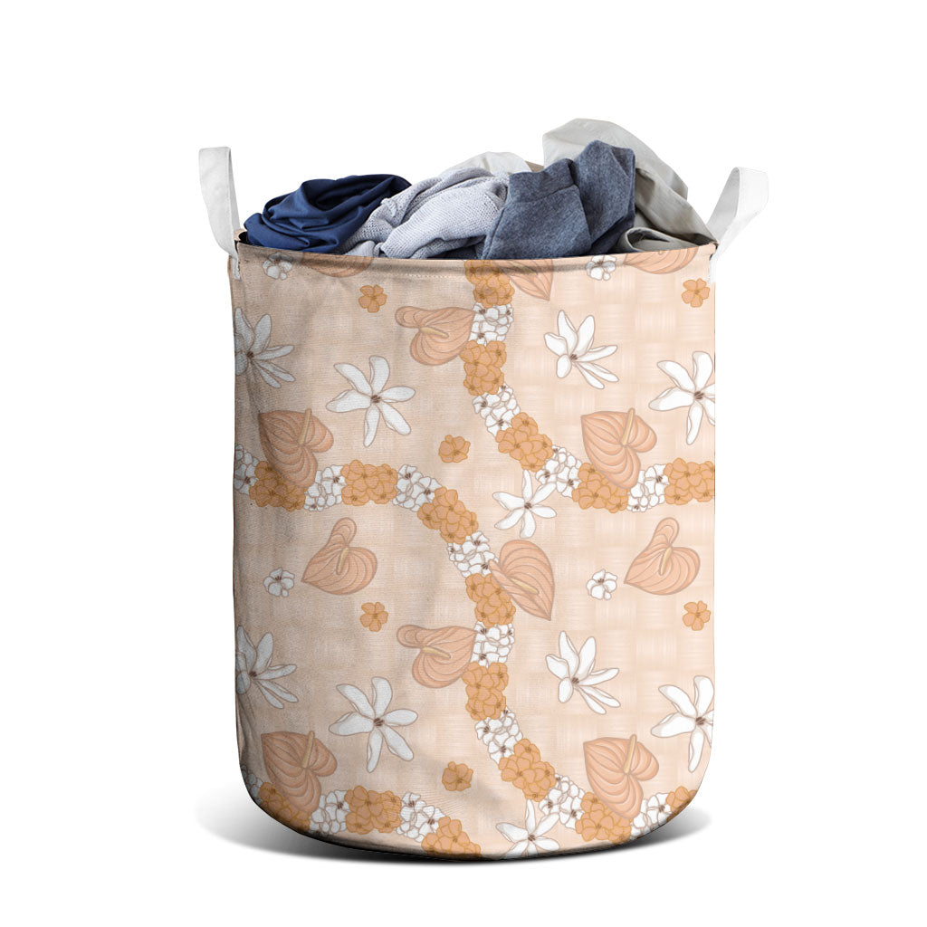 Hawaii Anthurium Tiare Pikake Lei Laundry Basket Alani Lauhala Art Pattern