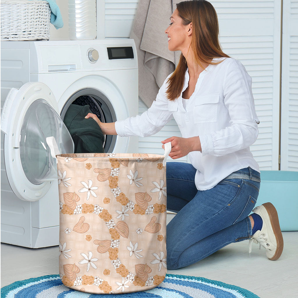 Hawaii Anthurium Tiare Pikake Lei Laundry Basket Alani Lauhala Art Pattern