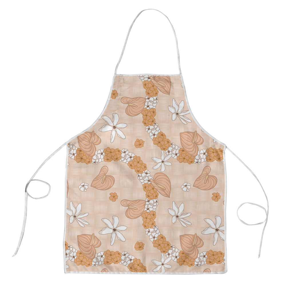 Hawaii Anthurium Tiare Pikake Lei Apron Alani Lauhala Art Pattern