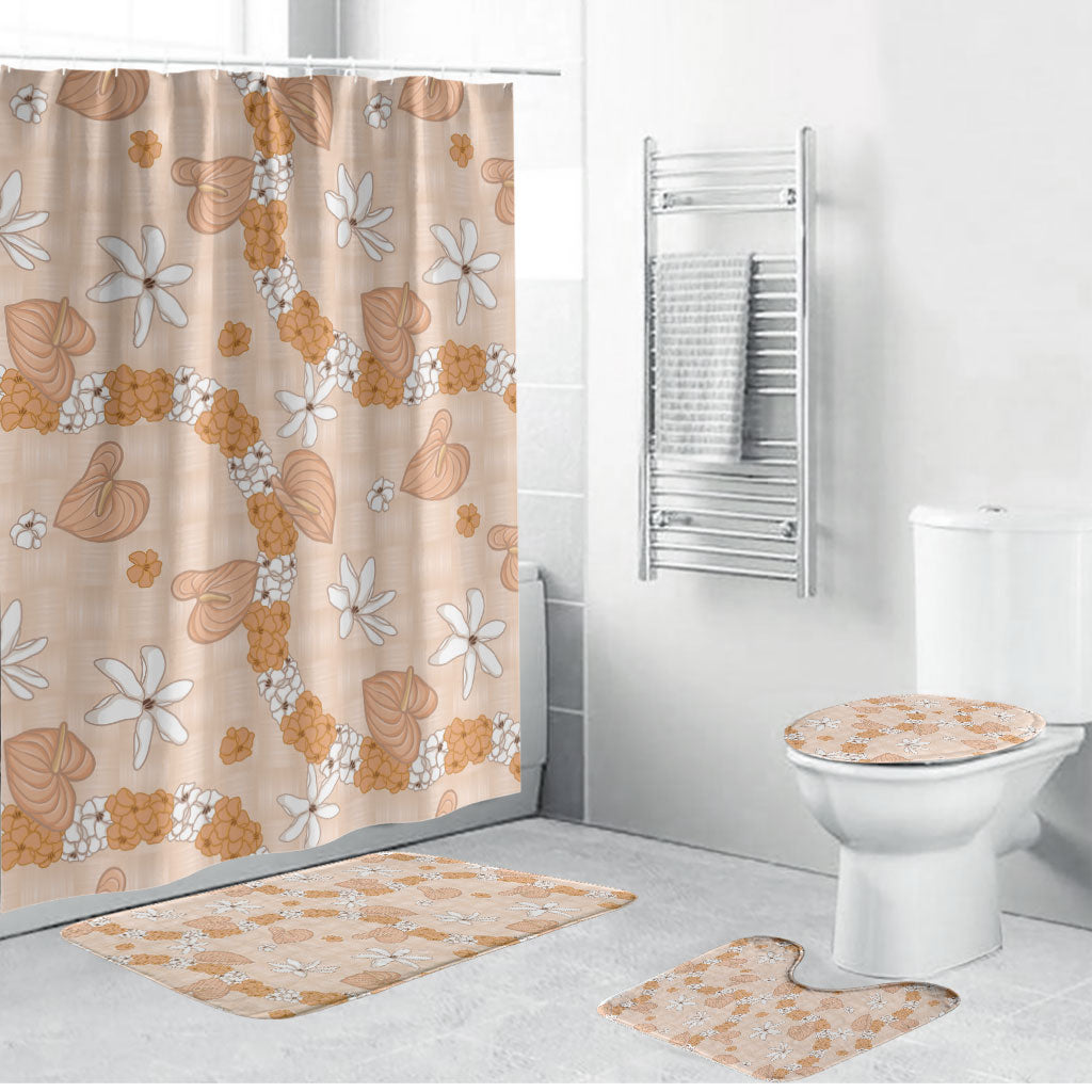 Hawaii Anthurium Tiare Pikake Lei Bathroom Set Alani Lauhala Art Pattern