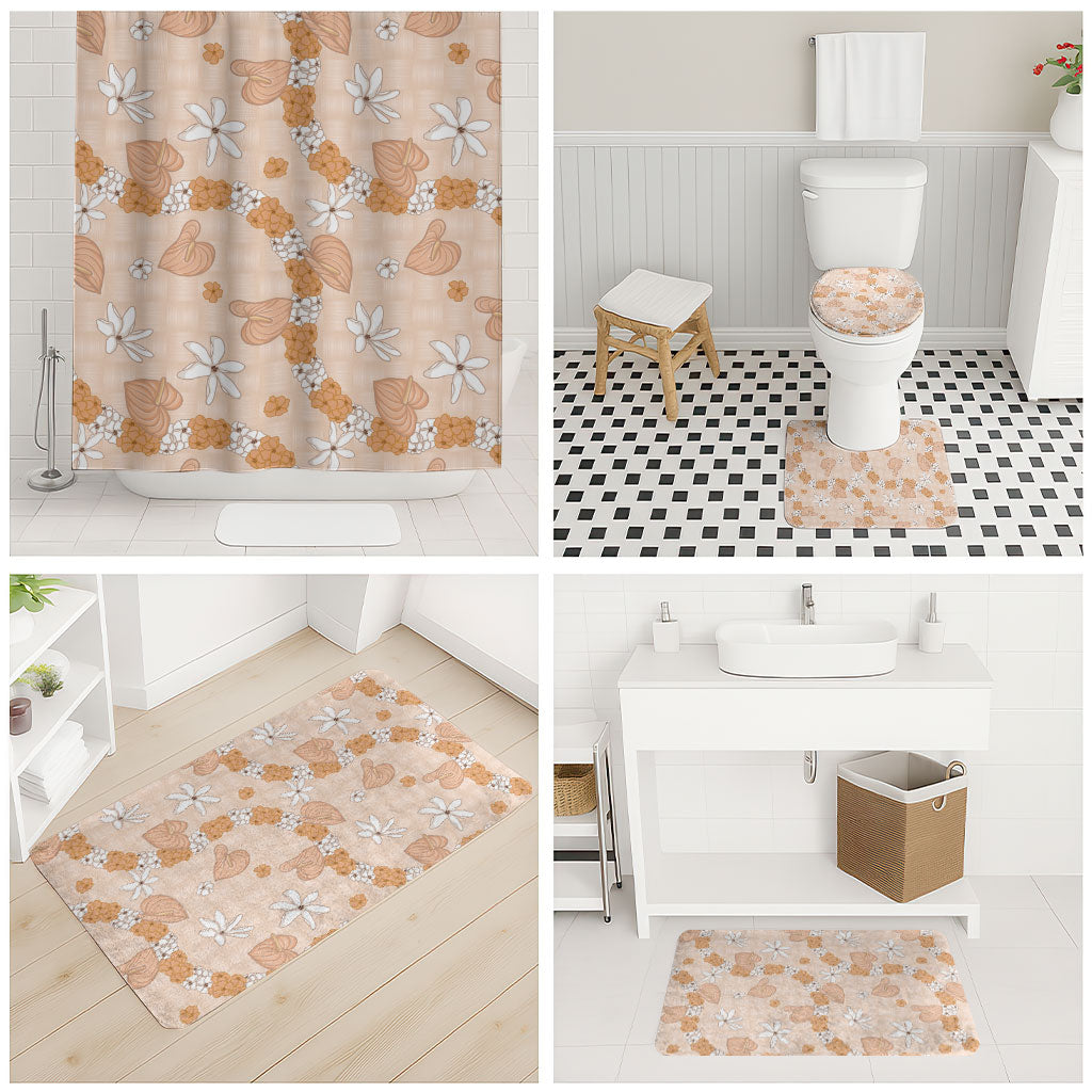 Hawaii Anthurium Tiare Pikake Lei Bathroom Set Alani Lauhala Art Pattern