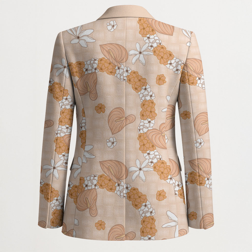 Hawaii Anthurium Tiare Pikake Lei Blazer Alani Lauhala Art Pattern