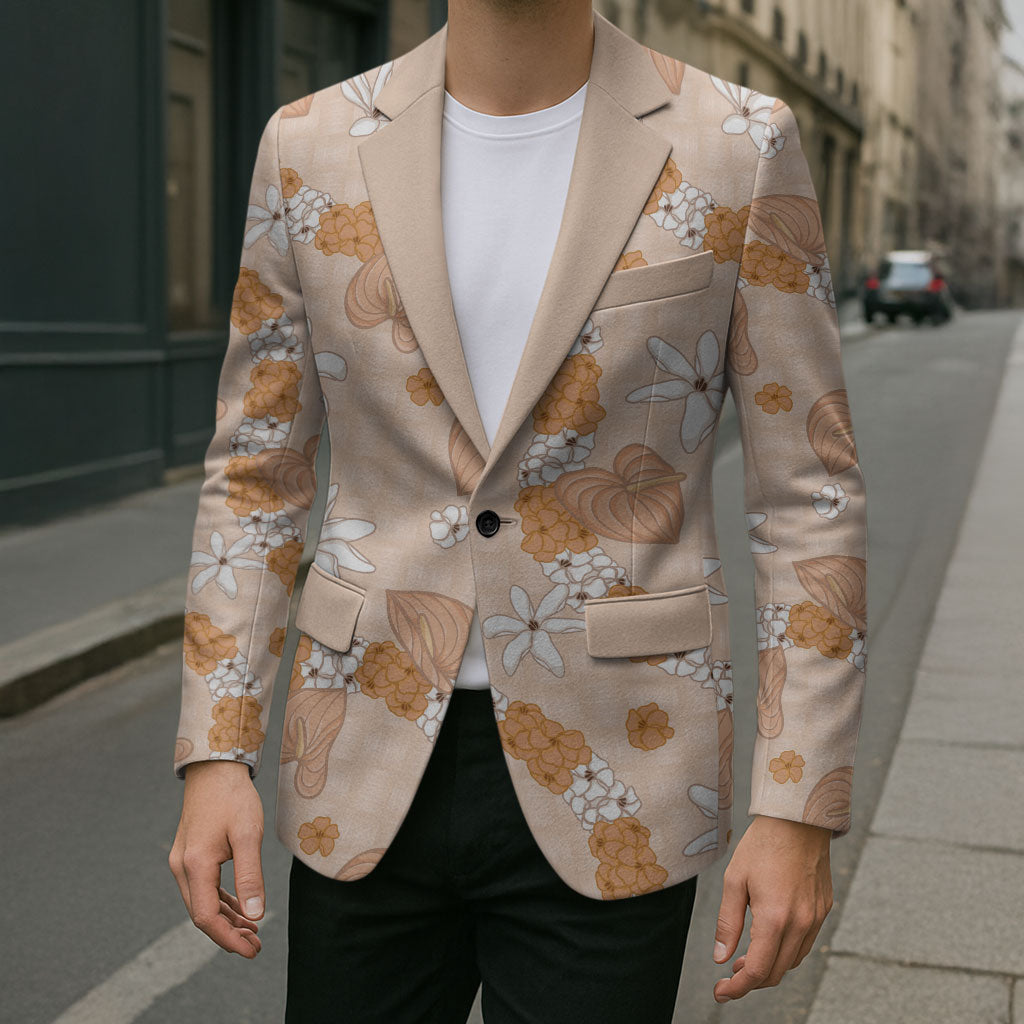 Hawaii Anthurium Tiare Pikake Lei Blazer Alani Lauhala Art Pattern