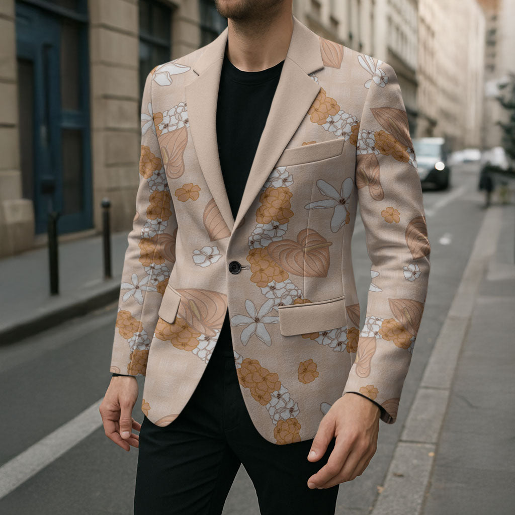 Hawaii Anthurium Tiare Pikake Lei Blazer Alani Lauhala Art Pattern